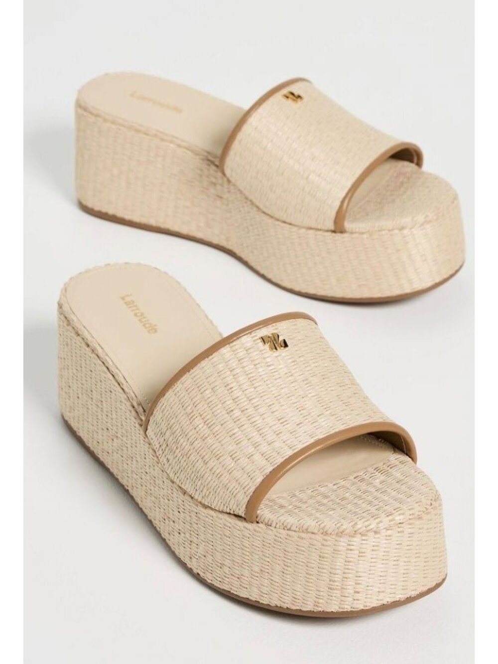 NWB Larroude Alex Platform Mules Sandals Raffia Natural Size 5.5 $315 [jb]